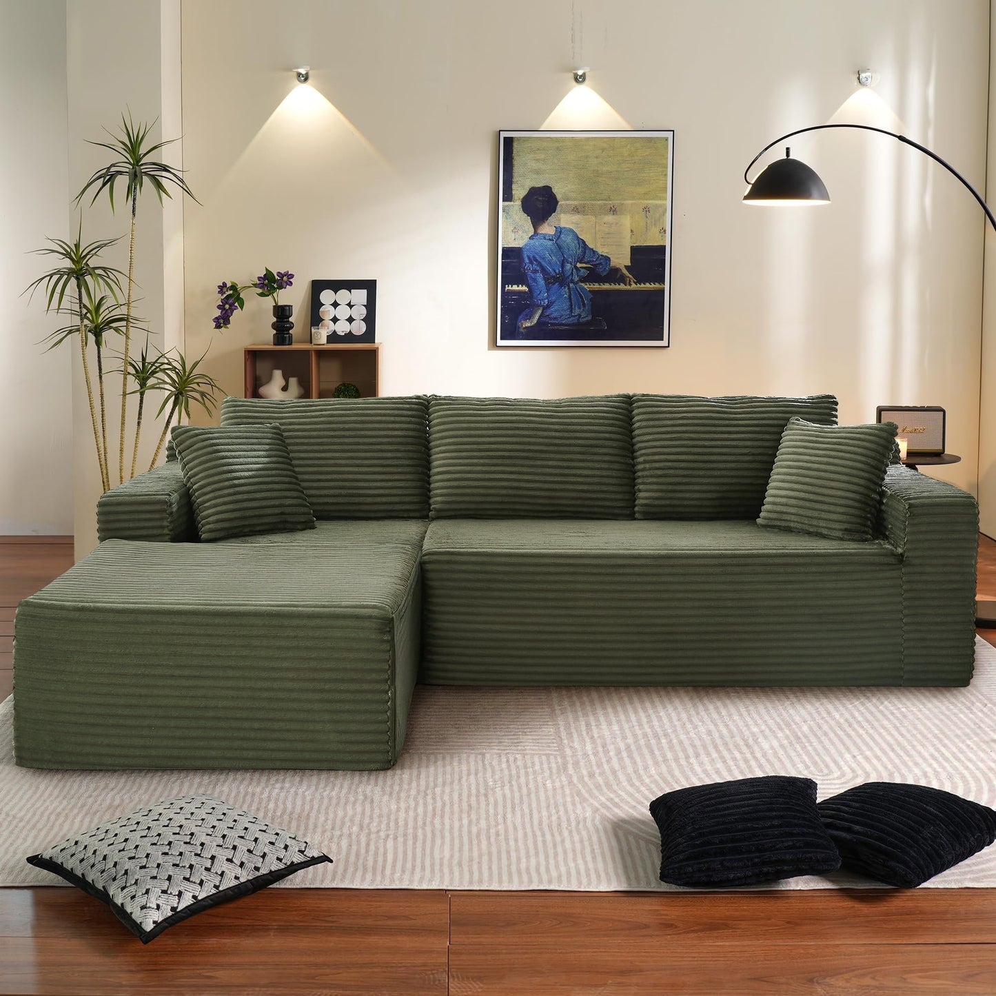 Muumblus Modular Sectional Sofa, Oversized L-Shape Cloud Couch, Modern Corduroy Sleeper Couches for Living Room, No Assembly Required