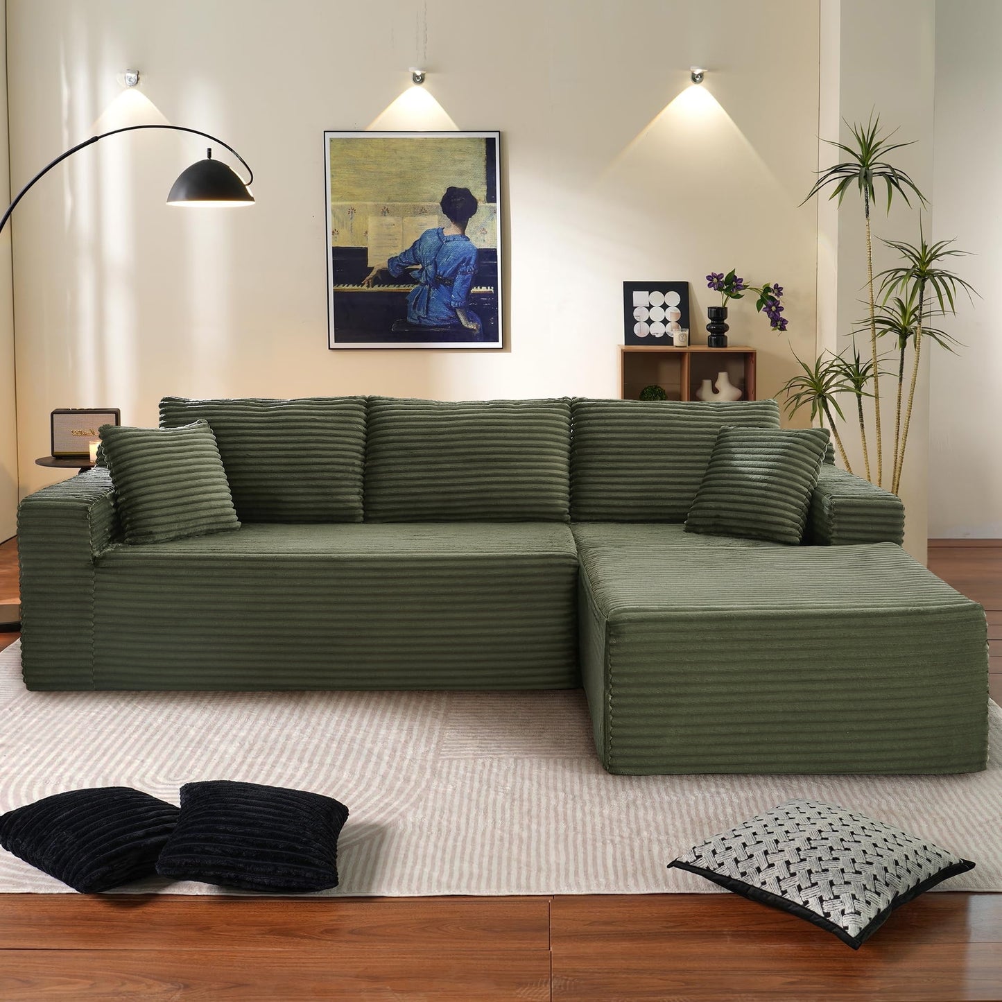 Muumblus Modular Sectional Sofa, Oversized L-Shape Cloud Couch, Modern Corduroy Sleeper Couches for Living Room, No Assembly Required