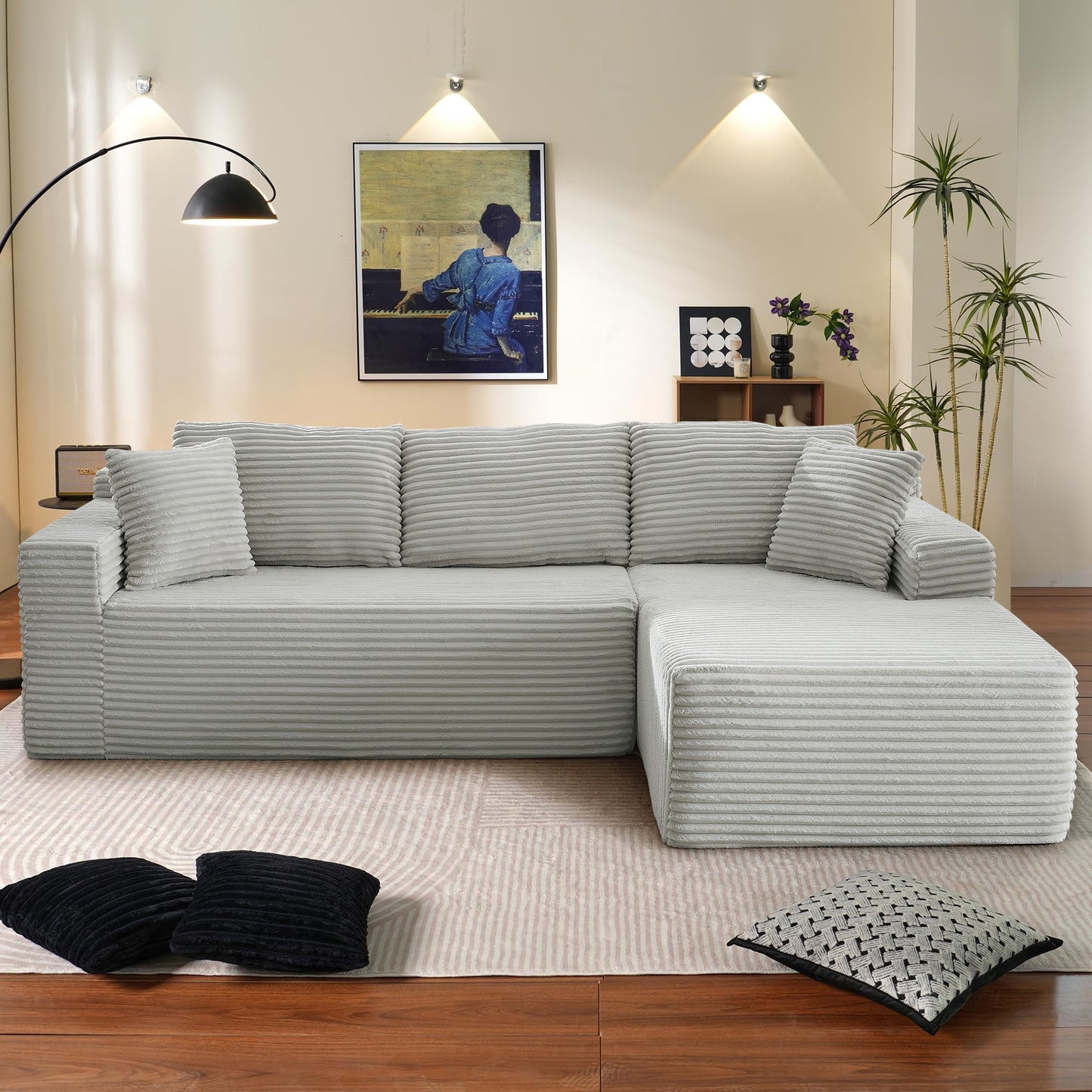 Muumblus Modular Sectional Sofa, Oversized L-Shape Cloud Couch, Modern Corduroy Sleeper Couches for Living Room, No Assembly Required