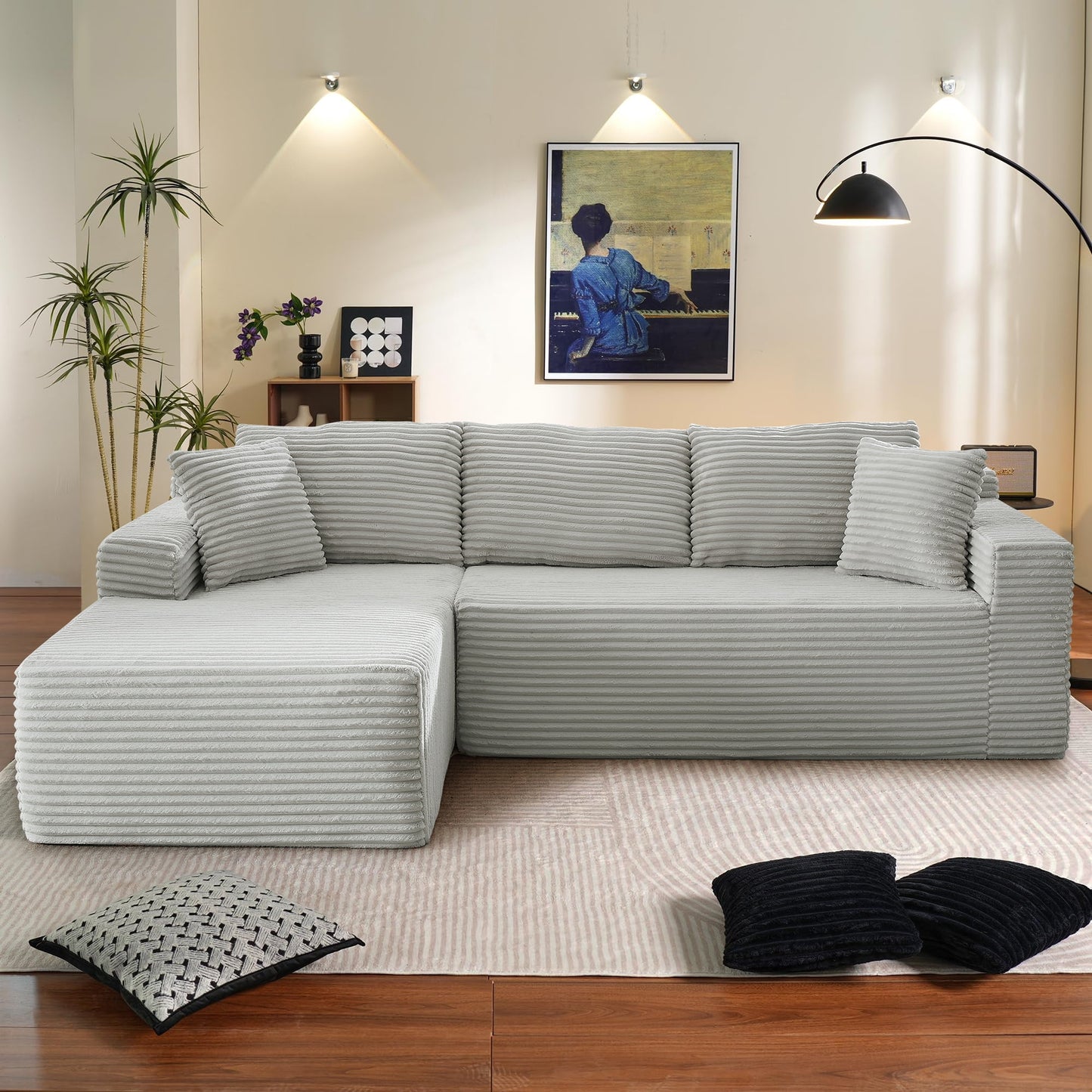 Muumblus Modular Sectional Sofa, Oversized L-Shape Cloud Couch, Modern Corduroy Sleeper Couches for Living Room, No Assembly Required