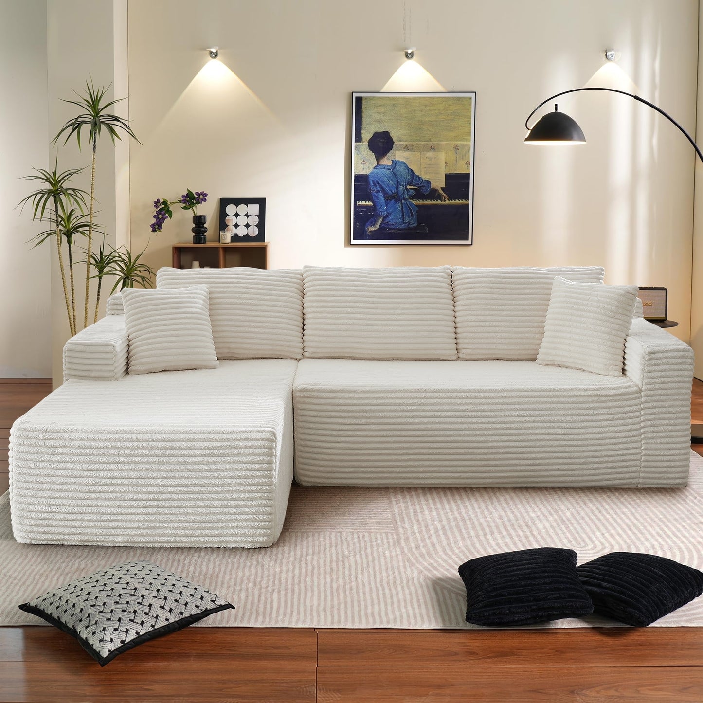 Muumblus Modular Sectional Sofa, Oversized L-Shape Cloud Couch, Modern Corduroy Sleeper Couches for Living Room, No Assembly Required