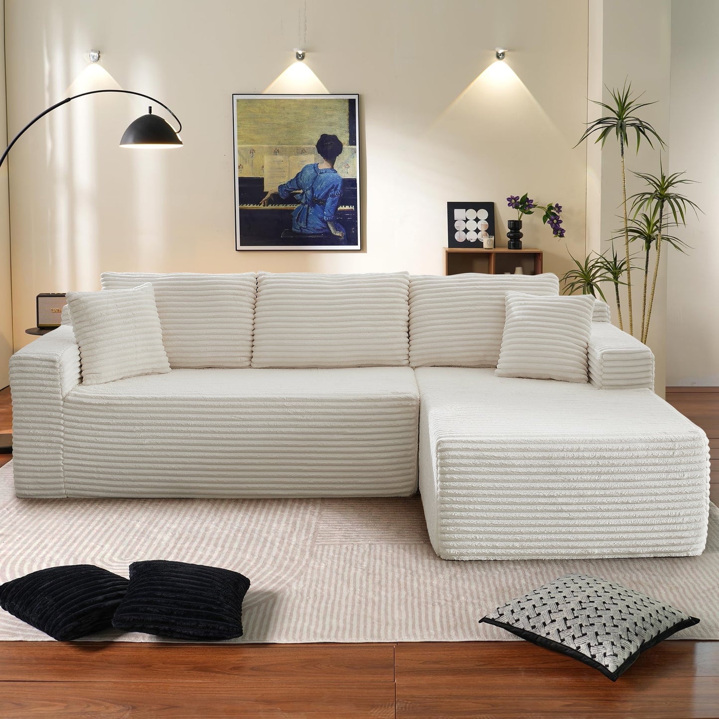 Muumblus Modular Sectional Sofa, Oversized L-Shape Cloud Couch, Modern Corduroy Sleeper Couches for Living Room, No Assembly Required