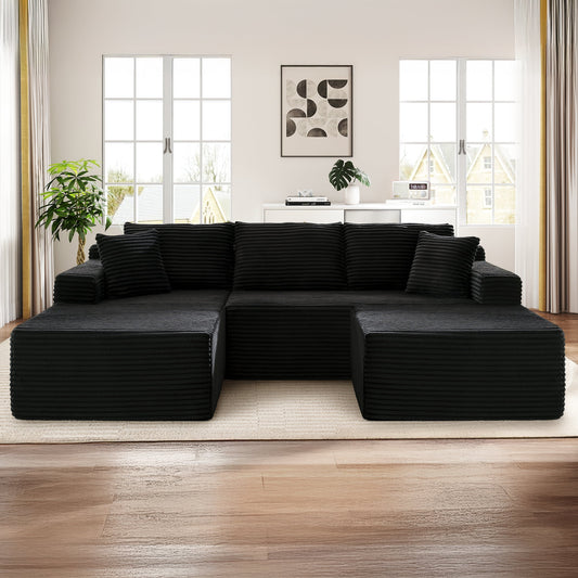 Muumblus Modular Sectional Sofa, Oversized U-Shape Cloud Couch, Modern Corduroy Sleeper Couches for Living Room, No Assembly Required, Black (Right Facing Chaise)