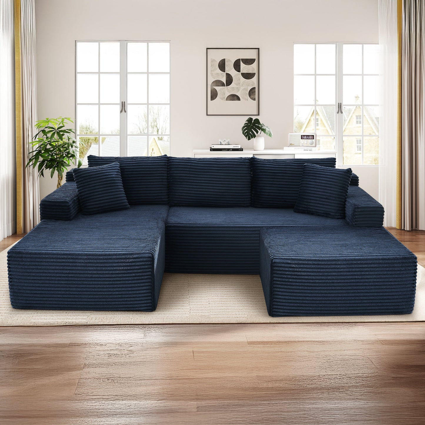 Muumblus Modular Sectional Sofa, Oversized U-Shape Cloud Couch, Modern Corduroy Sleeper Couches for Living Room, No Assembly Required, Black (Right Facing Chaise)