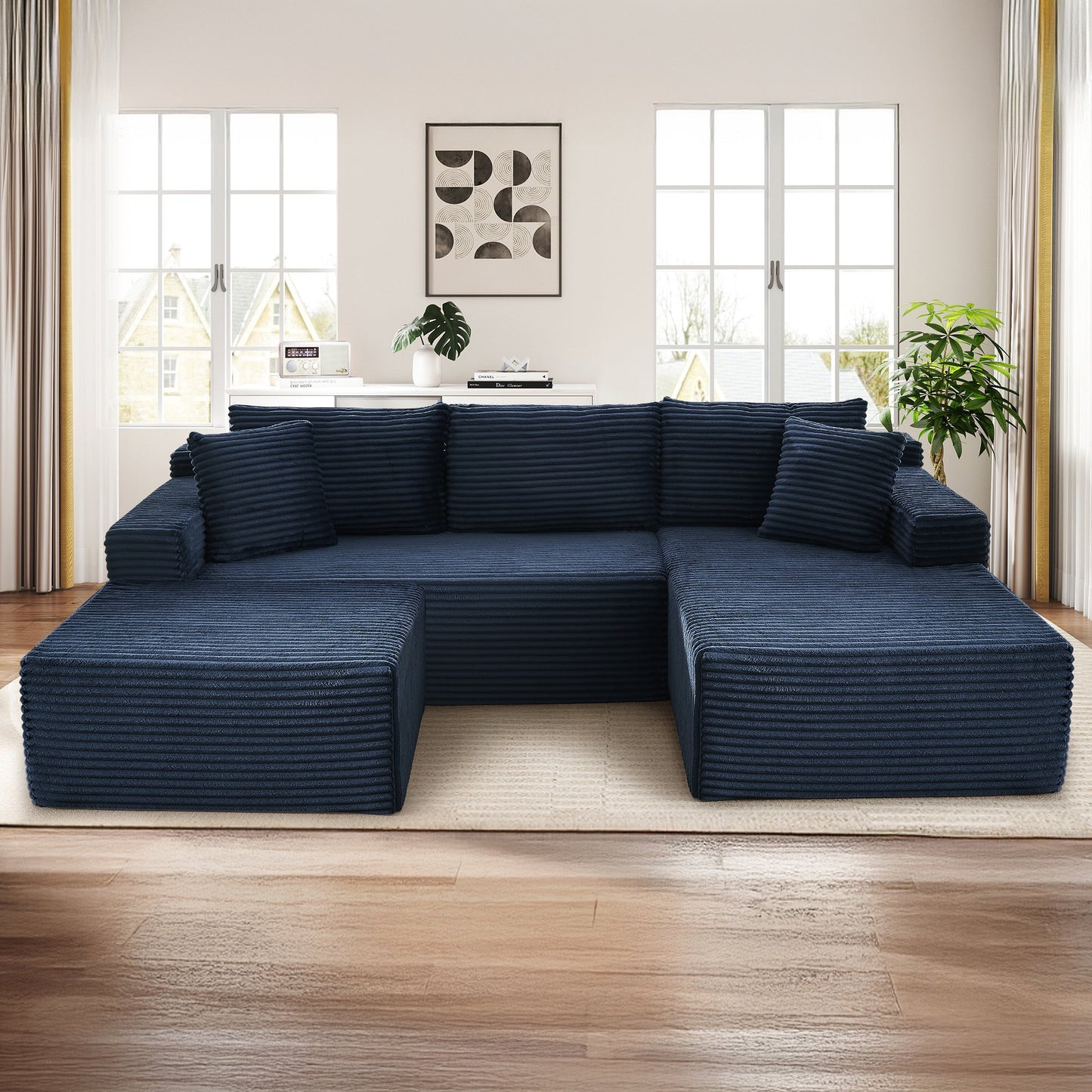 Muumblus Modular Sectional Sofa, Oversized U-Shape Cloud Couch, Modern Corduroy Sleeper Couches for Living Room, No Assembly Required, Black (Right Facing Chaise)