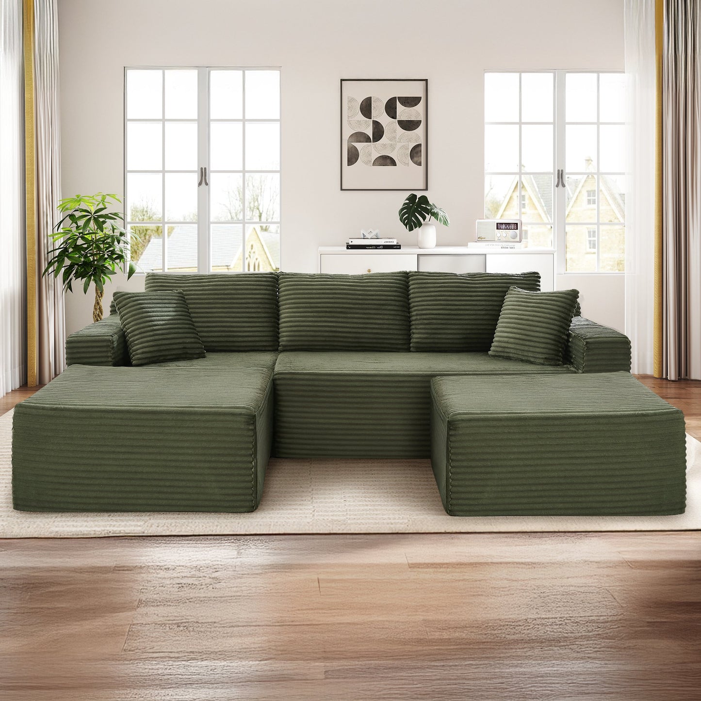 Muumblus Modular Sectional Sofa, Oversized U-Shape Cloud Couch, Modern Corduroy Sleeper Couches for Living Room, No Assembly Required, Black (Right Facing Chaise)