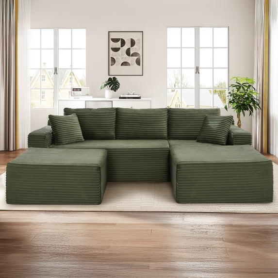 Muumblus Modular Sectional Sofa, Oversized U-Shape Cloud Couch, Modern Corduroy Sleeper Couches for Living Room, No Assembly Required, Black (Right Facing Chaise)