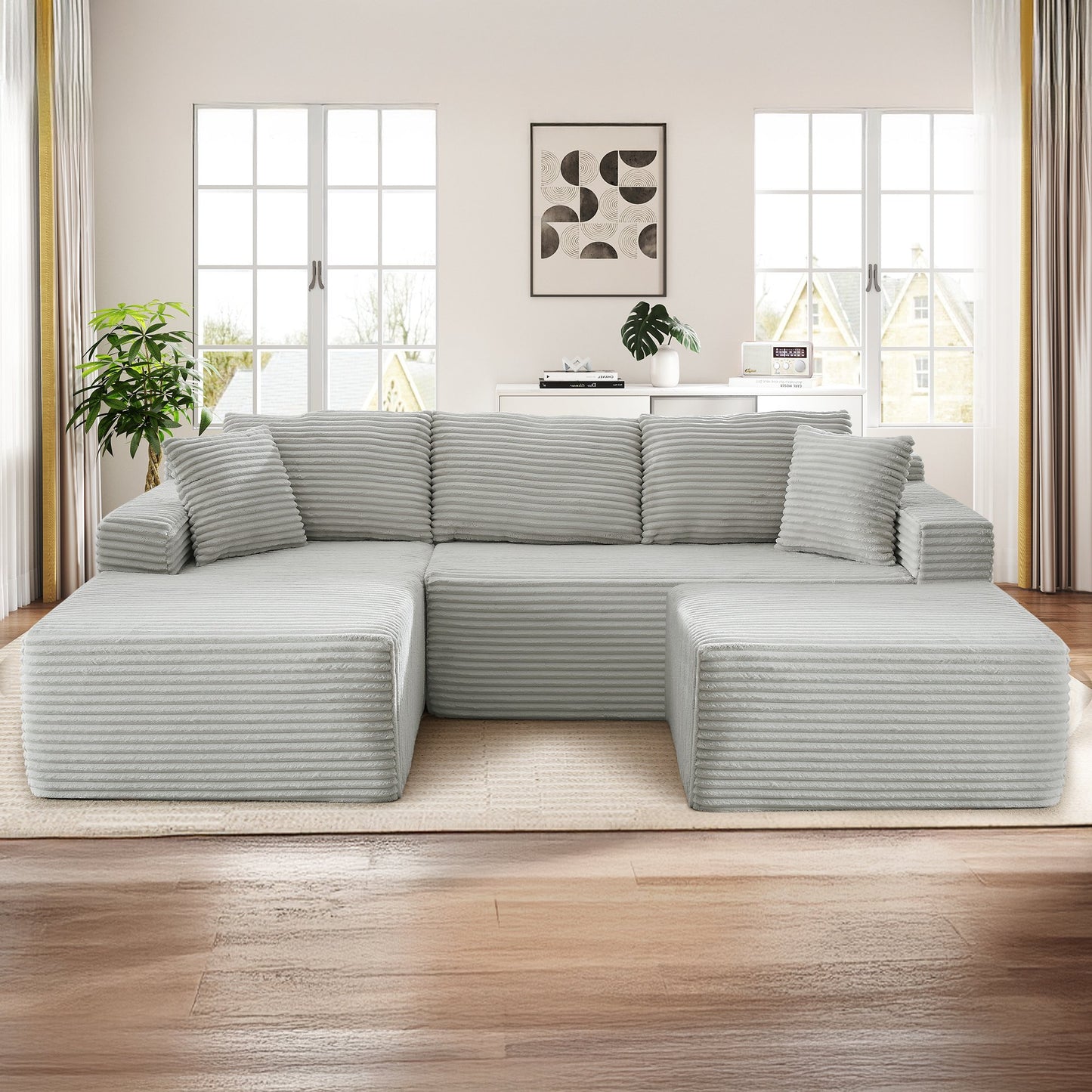 Muumblus Modular Sectional Sofa, Oversized U-Shape Cloud Couch, Modern Corduroy Sleeper Couches for Living Room, No Assembly Required, Black (Right Facing Chaise)