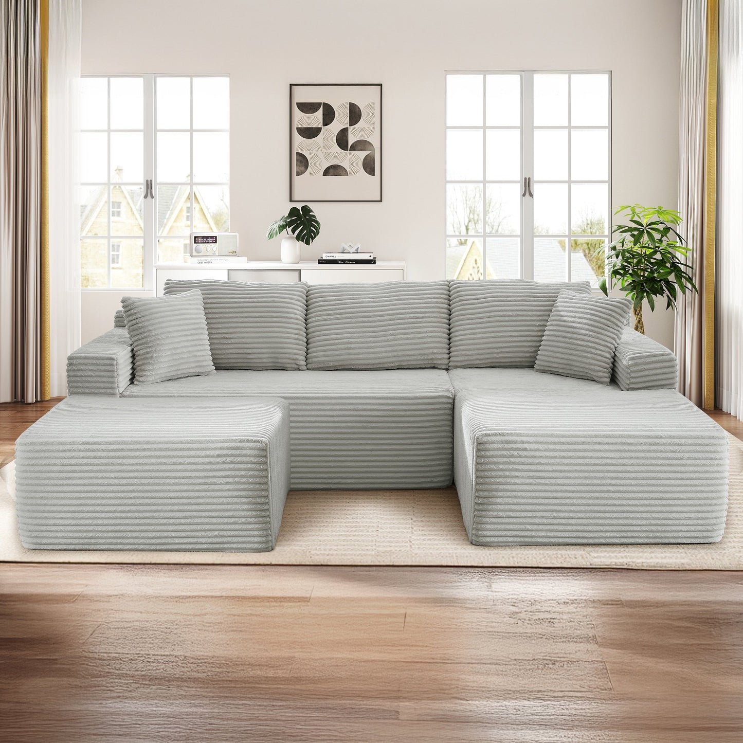 Muumblus Modular Sectional Sofa, Oversized U-Shape Cloud Couch, Modern Corduroy Sleeper Couches for Living Room, No Assembly Required, Black (Right Facing Chaise)