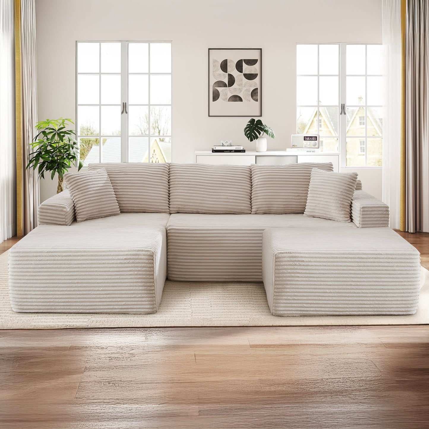 Muumblus Modular Sectional Sofa, Oversized U-Shape Cloud Couch, Modern Corduroy Sleeper Couches for Living Room, No Assembly Required, Black (Right Facing Chaise)