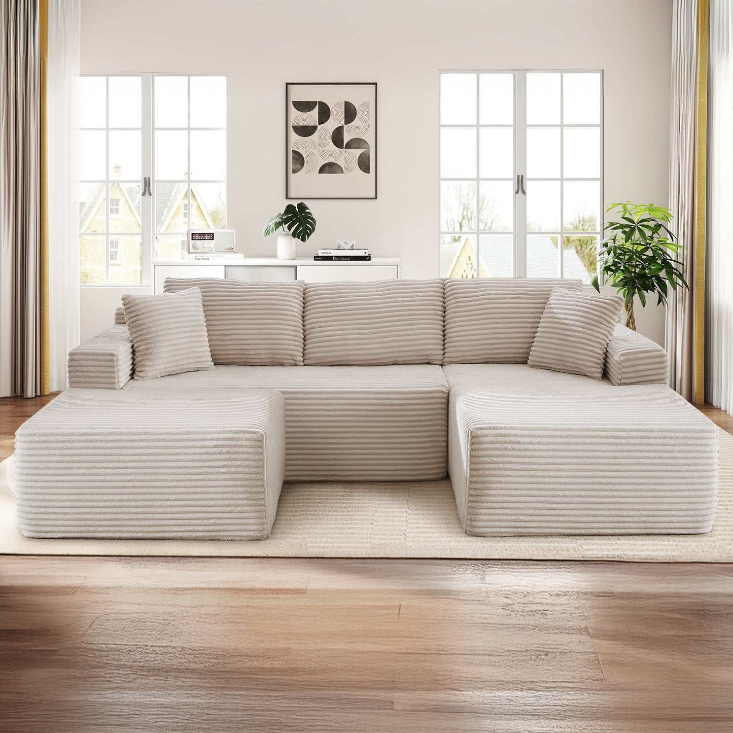 Muumblus Modular Sectional Sofa, Oversized U-Shape Cloud Couch, Modern Corduroy Sleeper Couches for Living Room, No Assembly Required, Black (Right Facing Chaise)