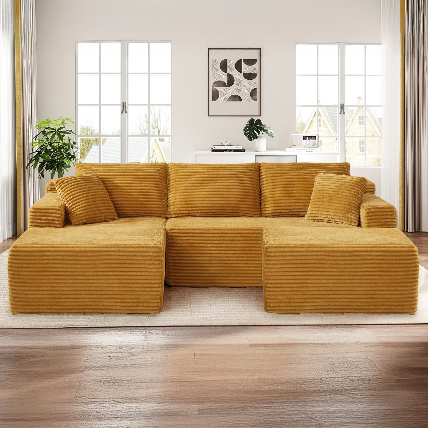 Muumblus Modular Sectional Sofa, Oversized U-Shape Cloud Couch, Modern Corduroy Sleeper Couches for Living Room, No Assembly Required, Black (Right Facing Chaise)