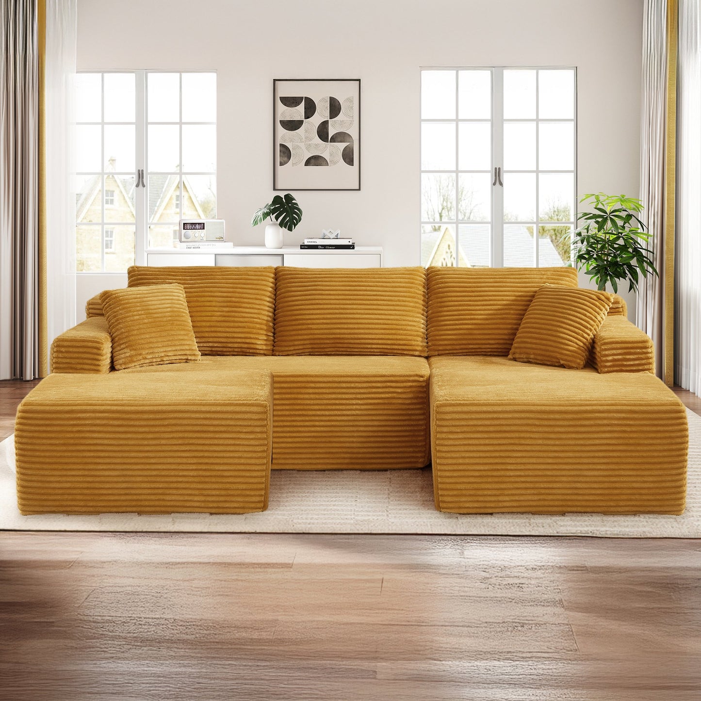 Muumblus Modular Sectional Sofa, Oversized U-Shape Cloud Couch, Modern Corduroy Sleeper Couches for Living Room, No Assembly Required, Black (Right Facing Chaise)