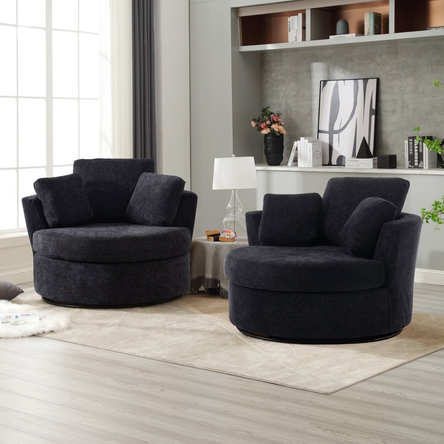 Muumblus Teddy Swivel Accent Chair Barrel Chair, Oversized Comfy Armchair with Pillows, Modern Leisure Sofa Chair for Living Room Bedroom, Ivory