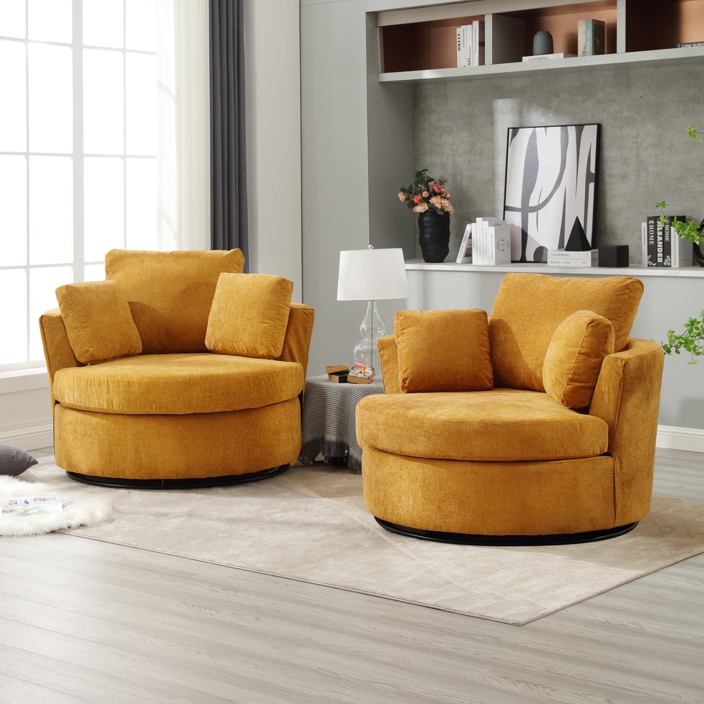 Muumblus Teddy Swivel Accent Chair Barrel Chair, Oversized Comfy Armchair with Pillows, Modern Leisure Sofa Chair for Living Room Bedroom, Ivory