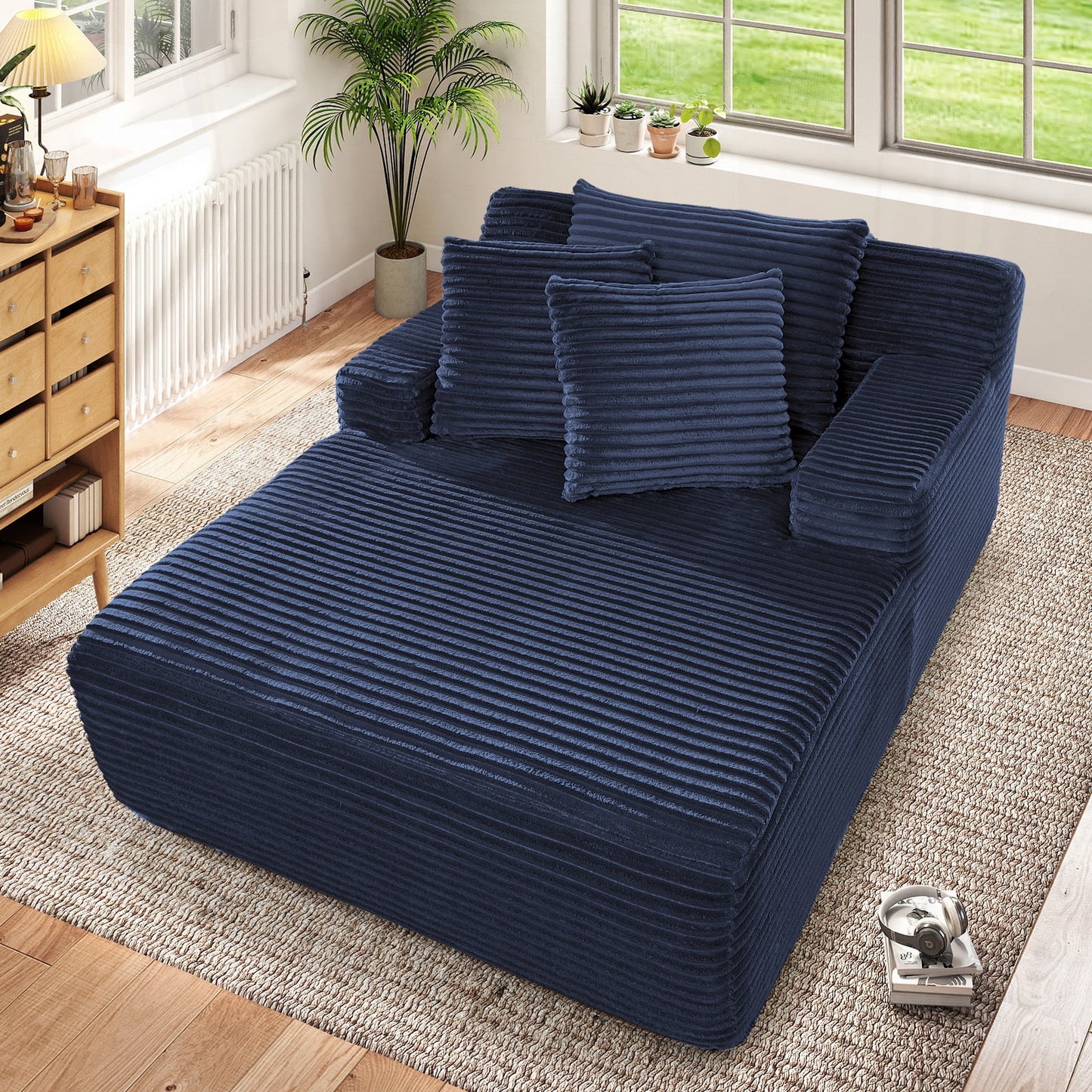 Muumblus Oversized Chaise Lounge Chair Indoor, No Assembly Required, Plush Corduroy Cloud Floor Sofa Bed for Living Room