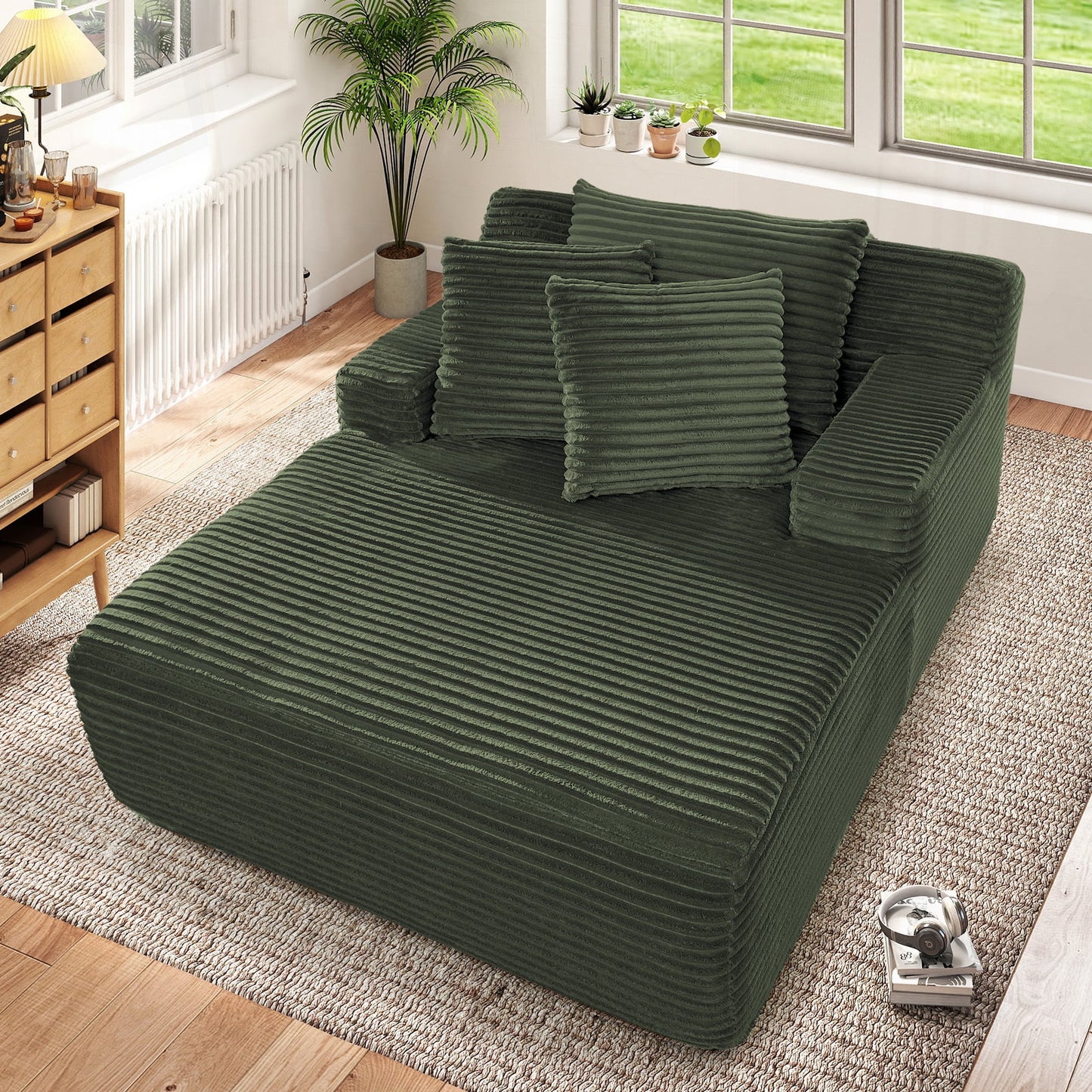 Muumblus Oversized Chaise Lounge Chair Indoor, No Assembly Required, Plush Corduroy Cloud Floor Sofa Bed for Living Room