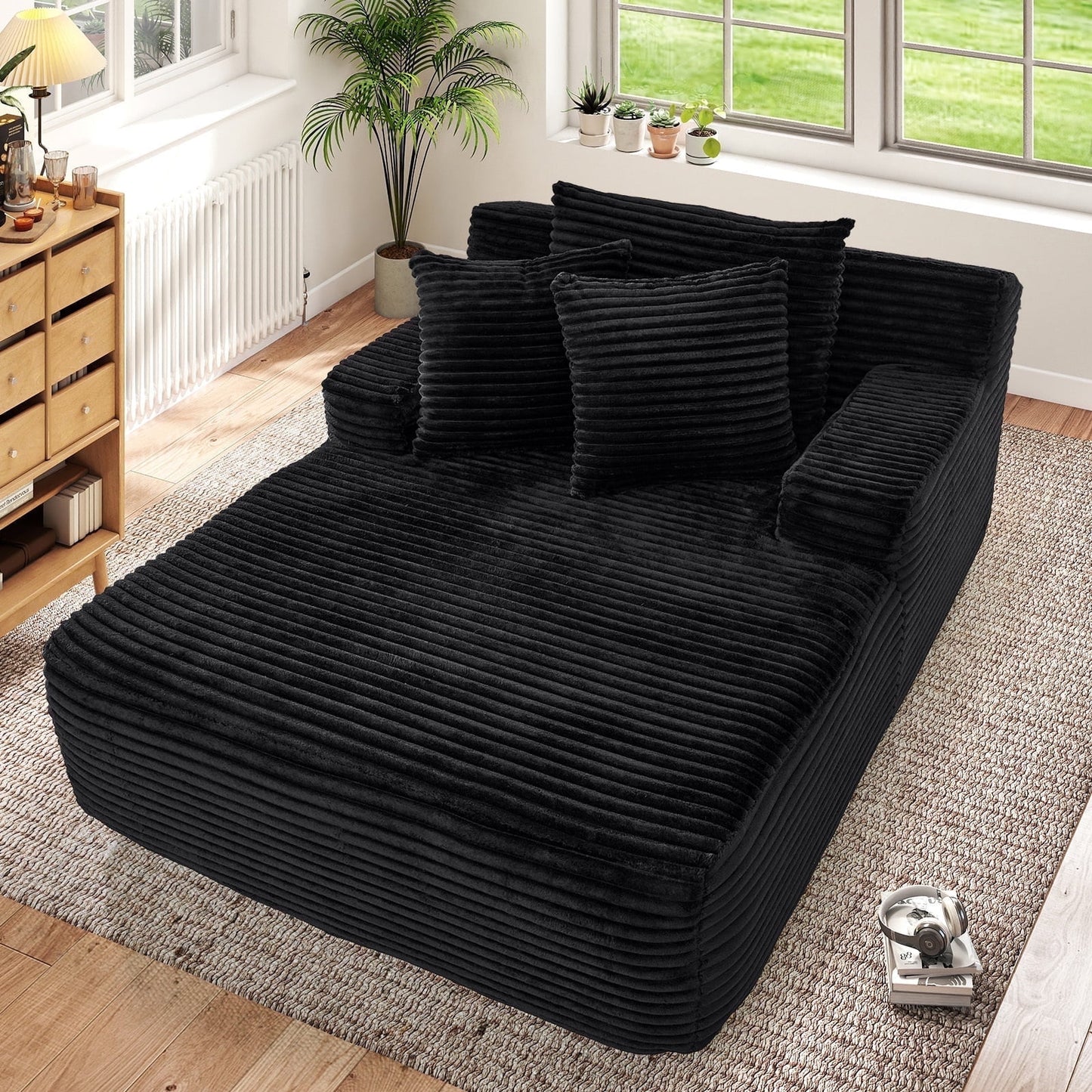 Muumblus Oversized Chaise Lounge Chair Indoor, No Assembly Required, Plush Corduroy Cloud Floor Sofa Bed for Living Room