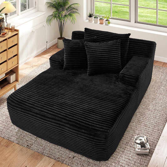 Muumblus Oversized Chaise Lounge Chair Indoor, No Assembly Required, Plush Corduroy Cloud Floor Sofa Bed for Living Room