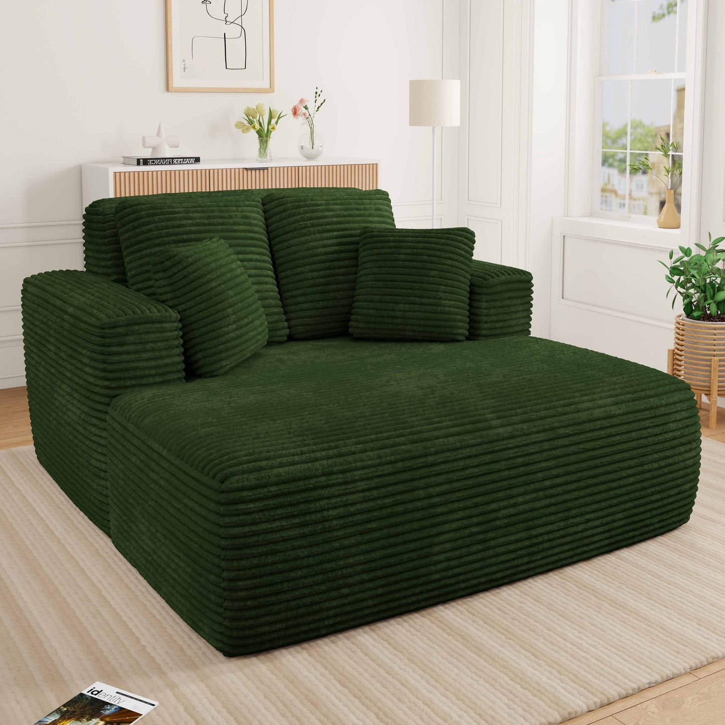 Muumblus Oversized Chaise Lounge Chair Indoor Furniture, No Assembly Required, Plush Corduroy Upholstered Sofa Bed Cozy Sleeper Couch for Living Room, Bedroom