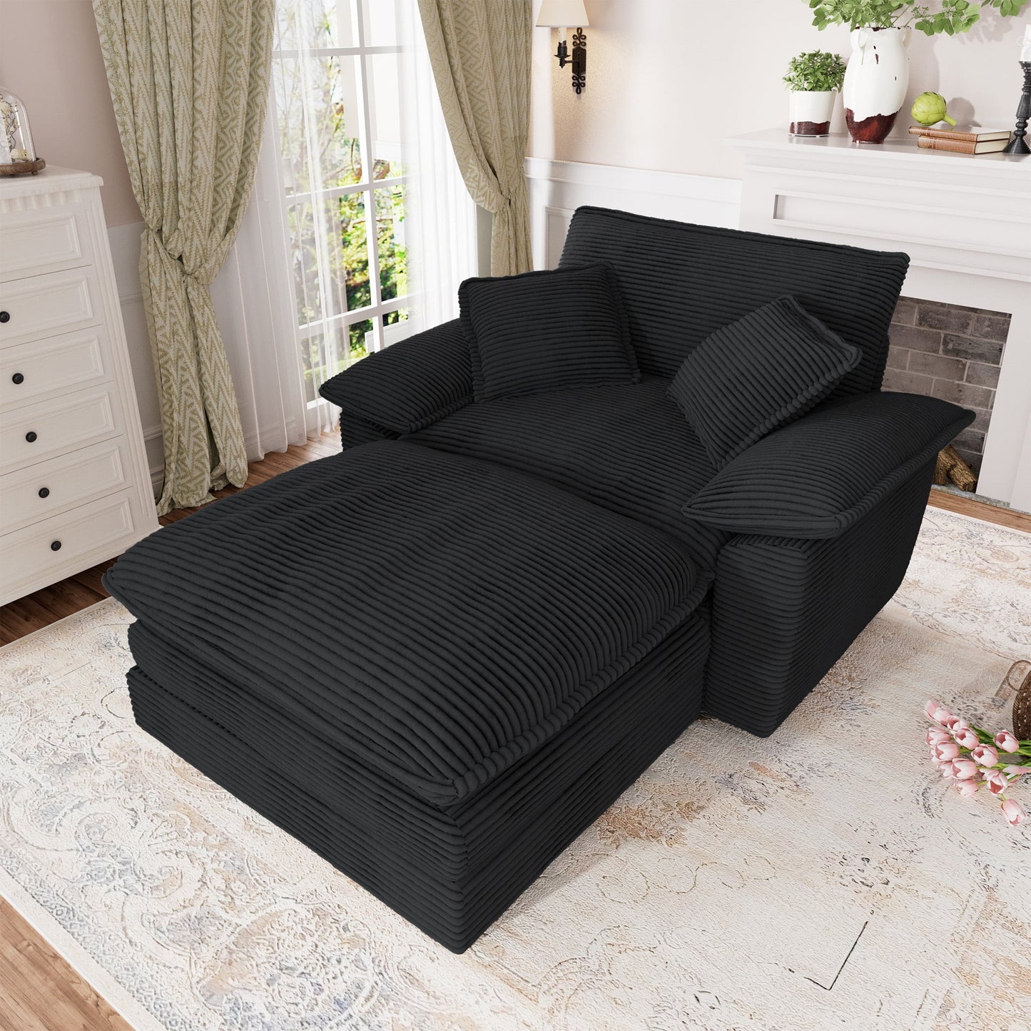 Muumblus Oversized Accent Chair with Ottoman, 48" Indoor Chaise Lounge Cloud Sofa Reading Armchair for Modern Living Room, Bedroom