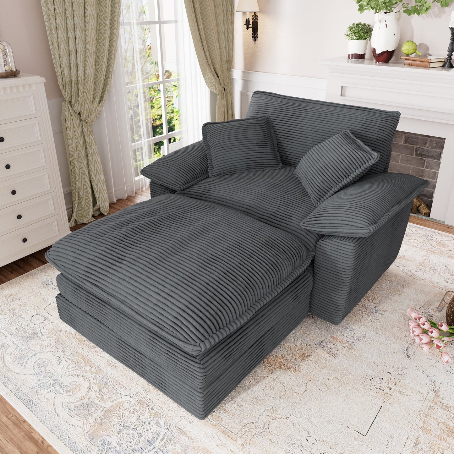 Muumblus Oversized Accent Chair with Ottoman, 48" Indoor Chaise Lounge Cloud Sofa Reading Armchair for Modern Living Room, Bedroom