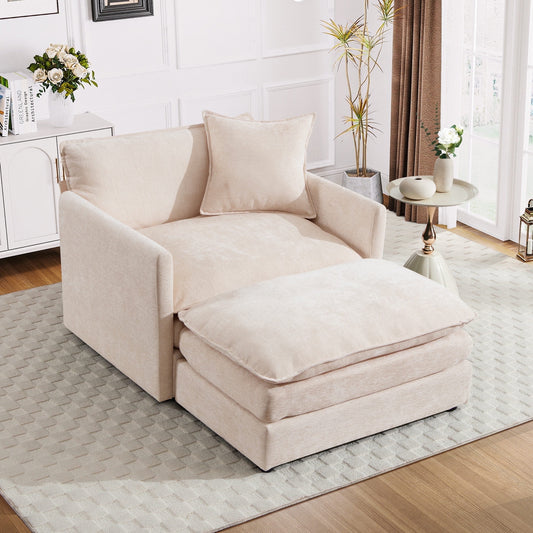 Muumblus Oversized Lounge Chair with Ottoman, Cloud Accent Armchair in Beige Chenille