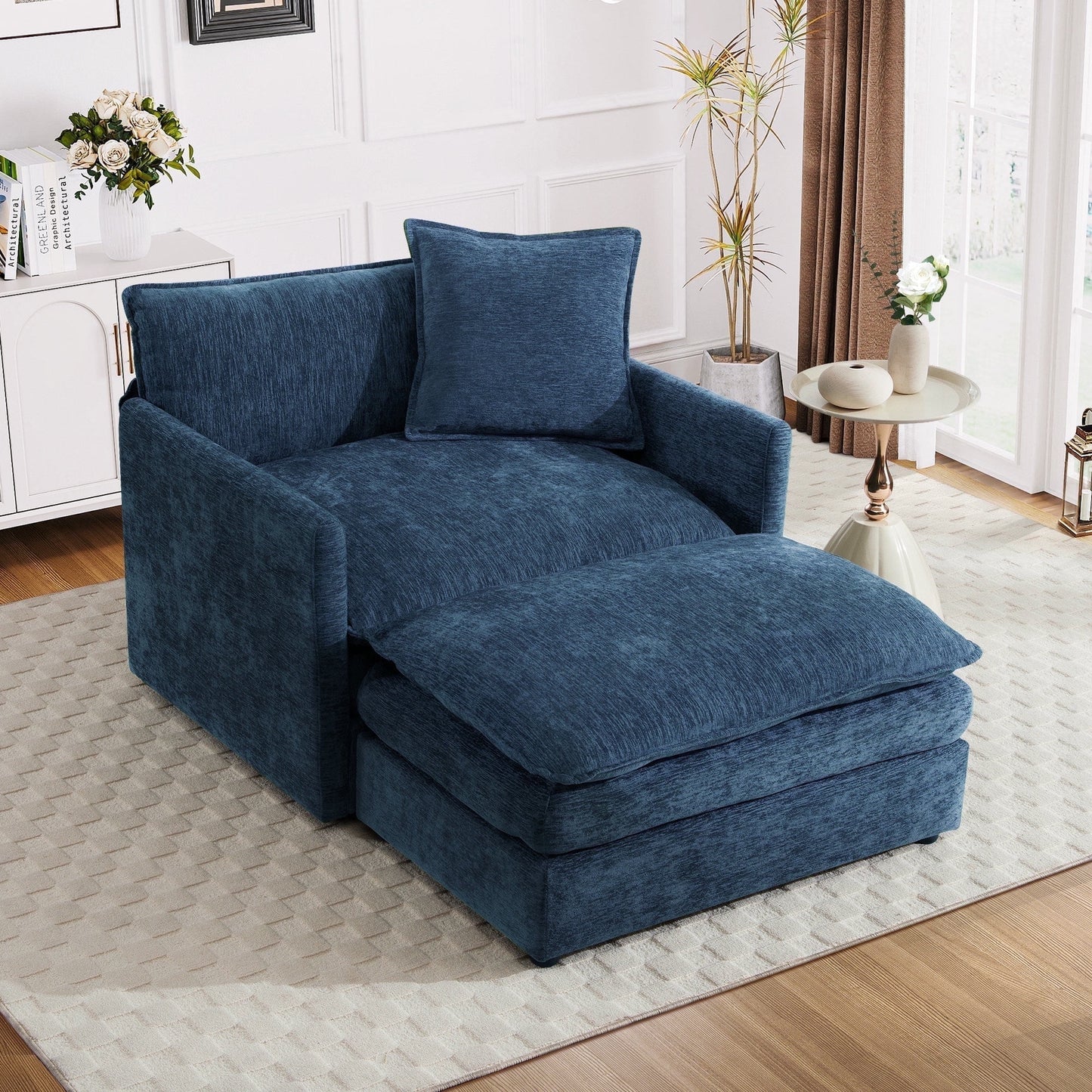 Muumblus Oversized Lounge Chair with Ottoman, Cloud Accent Armchair in Beige Chenille