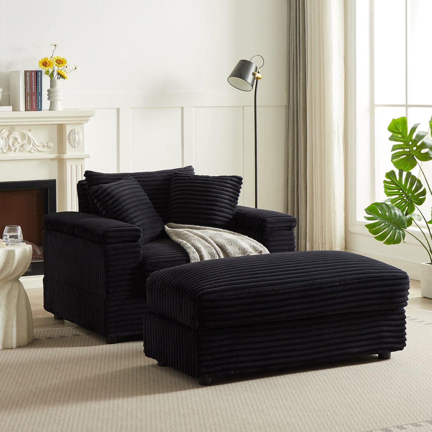 Muumblus Oversized Lounge Chair with Ottoman, Cloud Accent Reading Armchair for Living Room, White Chenille