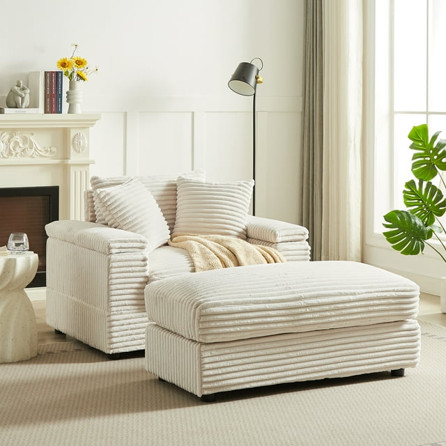 Muumblus Oversized Lounge Chair with Ottoman, Cloud Accent Reading Armchair for Living Room