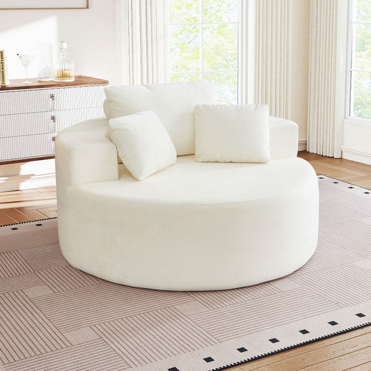 Muumblus Oversized Round Lounge Chaise Chair Indoor,Corduroy Boneless Cloud Couch with 3 Pillows, No Assembly Required, Modern Accent Chair for Living Room, Beige Chenille