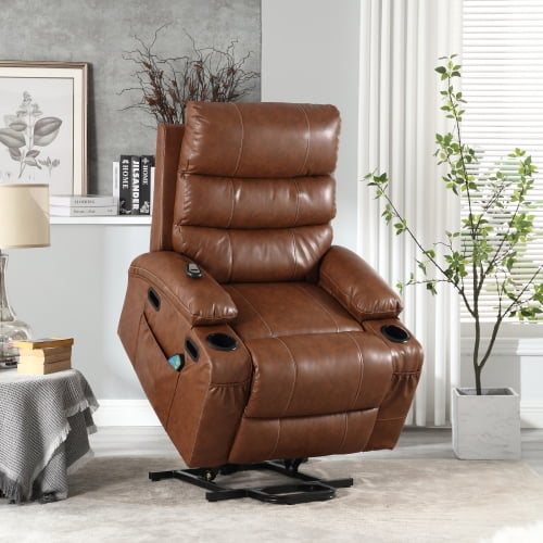 Muumblus Power Lift Recliner Chair, Lift Chair For Elderly, Power Recliner with Massage and Heat, Faux Leather Recliner Chair with Cup Holders, Power Lift Recliner for Living Room, Black