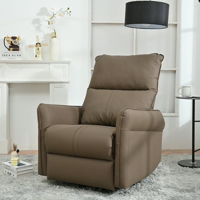 Muumblus Power Swivel Glider Rocker Recliner for Baby Nursery, Modern Upholstered High Back Leisure Home Theater Chair for Living Room, Brown Faux Leather