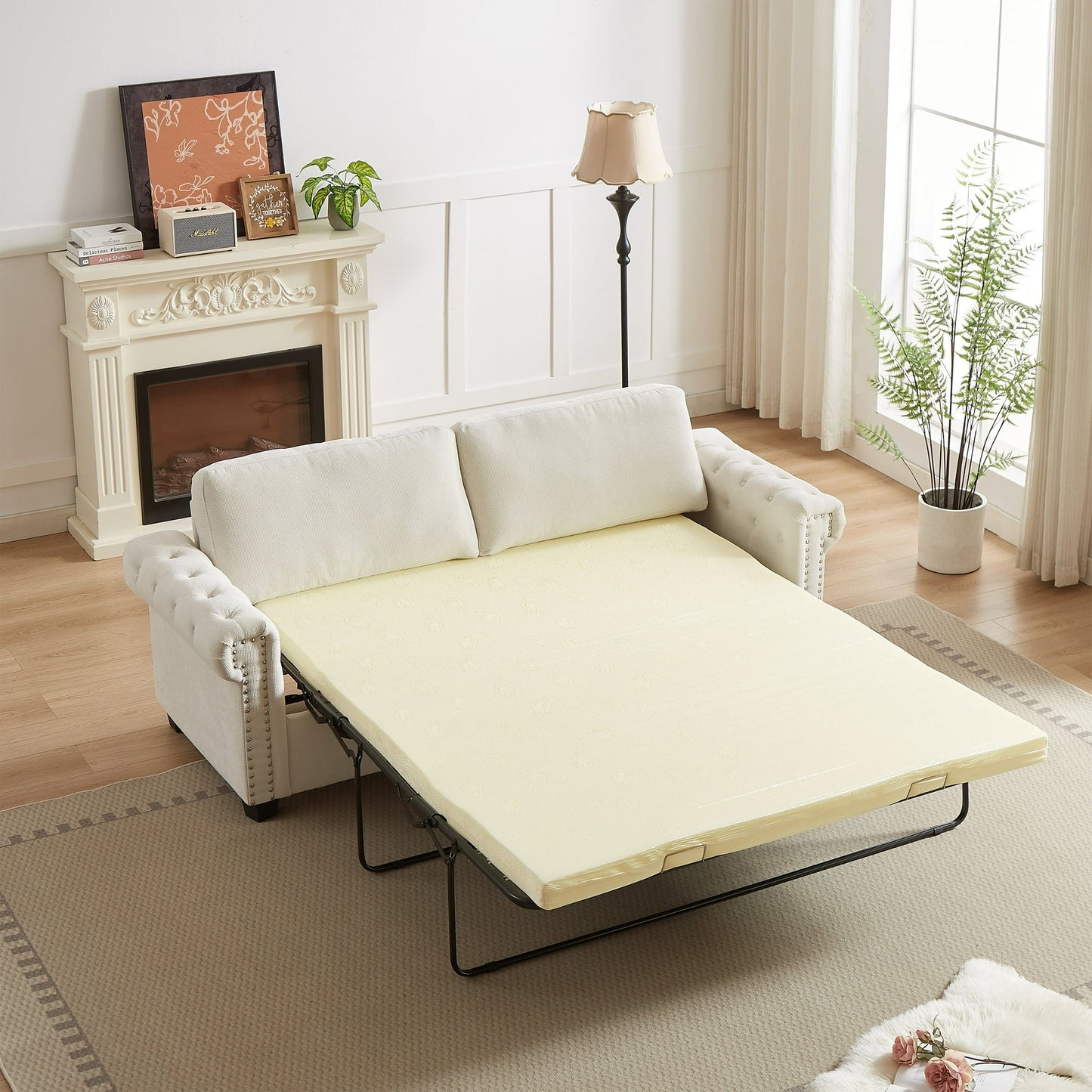 Muumblus Queen Size Sleeper Couch Bed with Memory Foam Mattress, 2-in-1 Convertible Pull Out Sofa Beds for Living Room, Bedroom