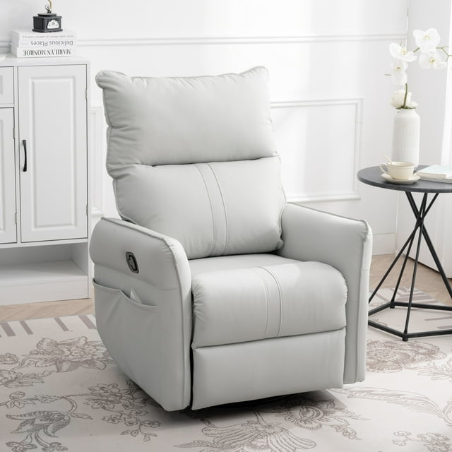 Muumblus Swivel Glider Recliner, Modern Upholstered Glider Rocker with Side Pockets, Tall Back Swivel Rocking Chair, Home Theater Seating for Living Room, Bedroom, Brown Faux Leather