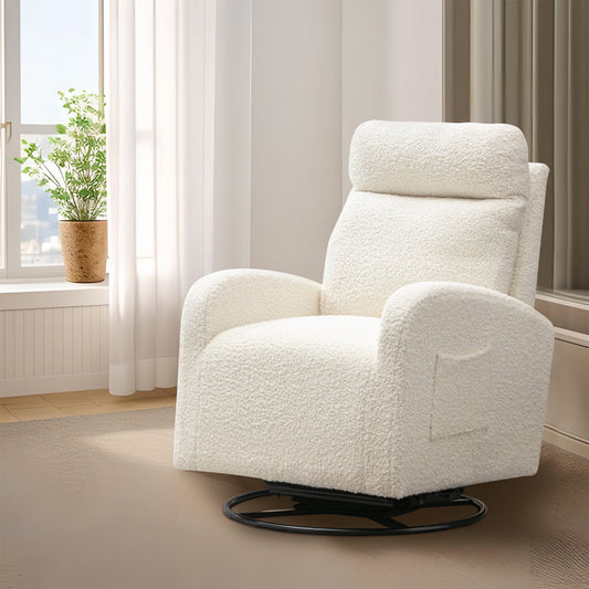 Muumblus Swivel Glider Rocker, Modern Teddy High Back Rocking Chair for Living Room, White