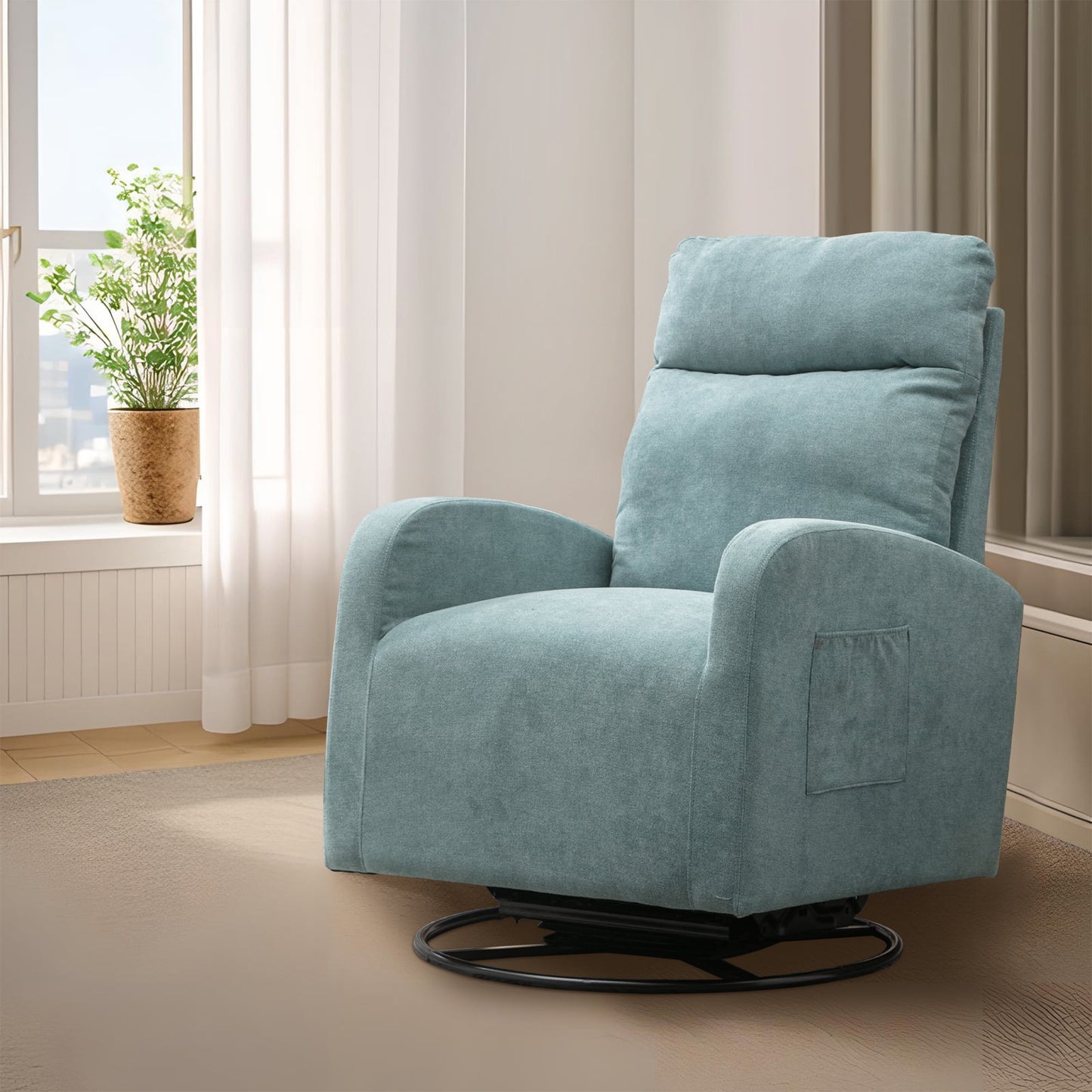 Muumblus Swivel Glider Rocker, Modern Teddy High Back Rocking Chair for Living Room, White