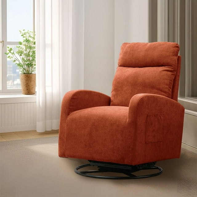 Muumblus Swivel Glider Rocker, Modern Teddy High Back Rocking Chair for Living Room, White