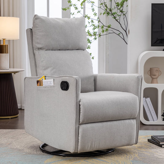Muumblus Swivel Glider Rocker Recliner Chair for Nuresery, Tall Back Upholstered Home Theater for Living Room, Gray Linen