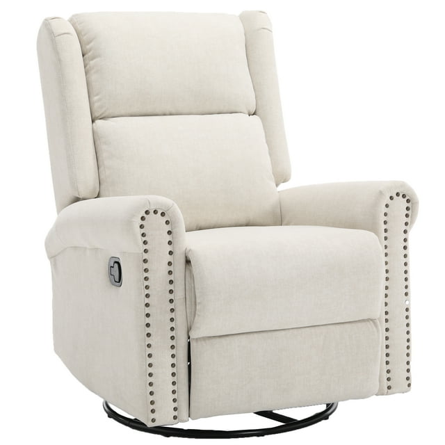 Muumblus Swivel Glider Rocker Recliner for Nursery, Wingback Upholstered Nursery Chair in Beige