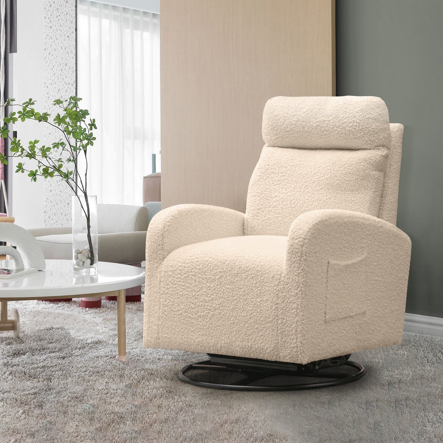Muumblus Swivel Glider for Nursery, Comfy Swivel Rocking Glider Chair with Comfortable Headrest and Lumbar Pillow