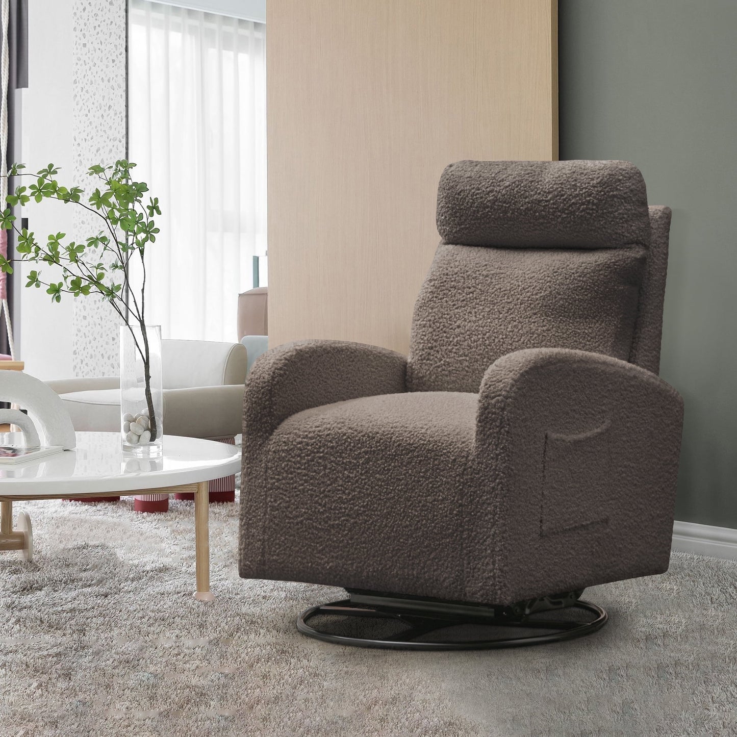Muumblus Swivel Glider for Nursery, Comfy Swivel Rocking Glider Chair with Comfortable Headrest and Lumbar Pillow