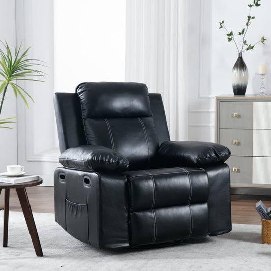 Muumblus Swivel Rocker Recliner with Heat and Massage, Power Recliner Chair for Living Room, Black Faux Leather