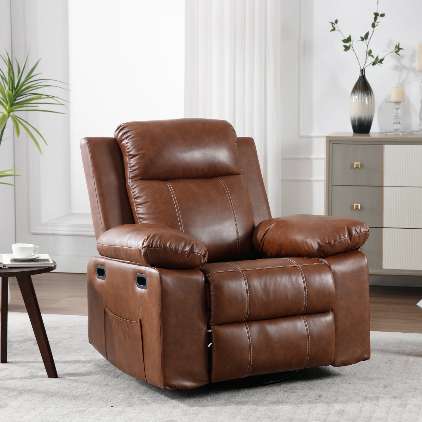 Muumblus Swivel Rocker Recliner with Heat and Massage, Power Recliner Chair for Living Room, Black Faux Leather