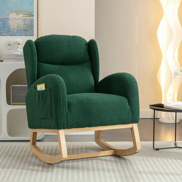 Muumblus Wingback Glider Rocking Chair for Baby Nursery, Ivory Teddy