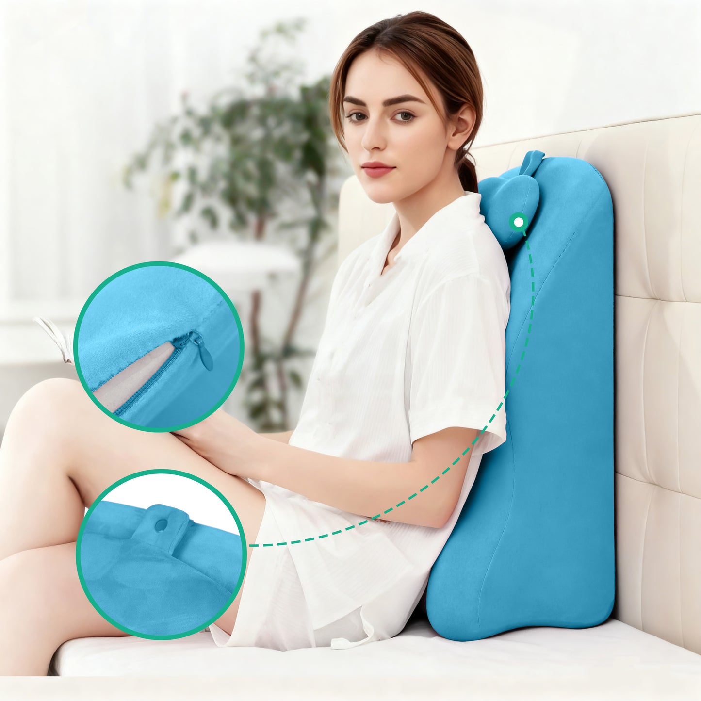 Muumblus Memory Foam Ergonomic Support Bed Pillow, Multi-Functional Wedge Pillow for Leg Elevation, Back & Lumbar Support, and Prone Reading with Removable Cover, Blue