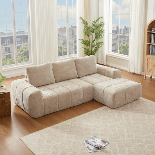 Muumblus 100" Modular Sectional Sofa, L-Shaped Cloud Couch with Chaise, No Assembly Boneless Sofa for Living Room, Khaki Chenille