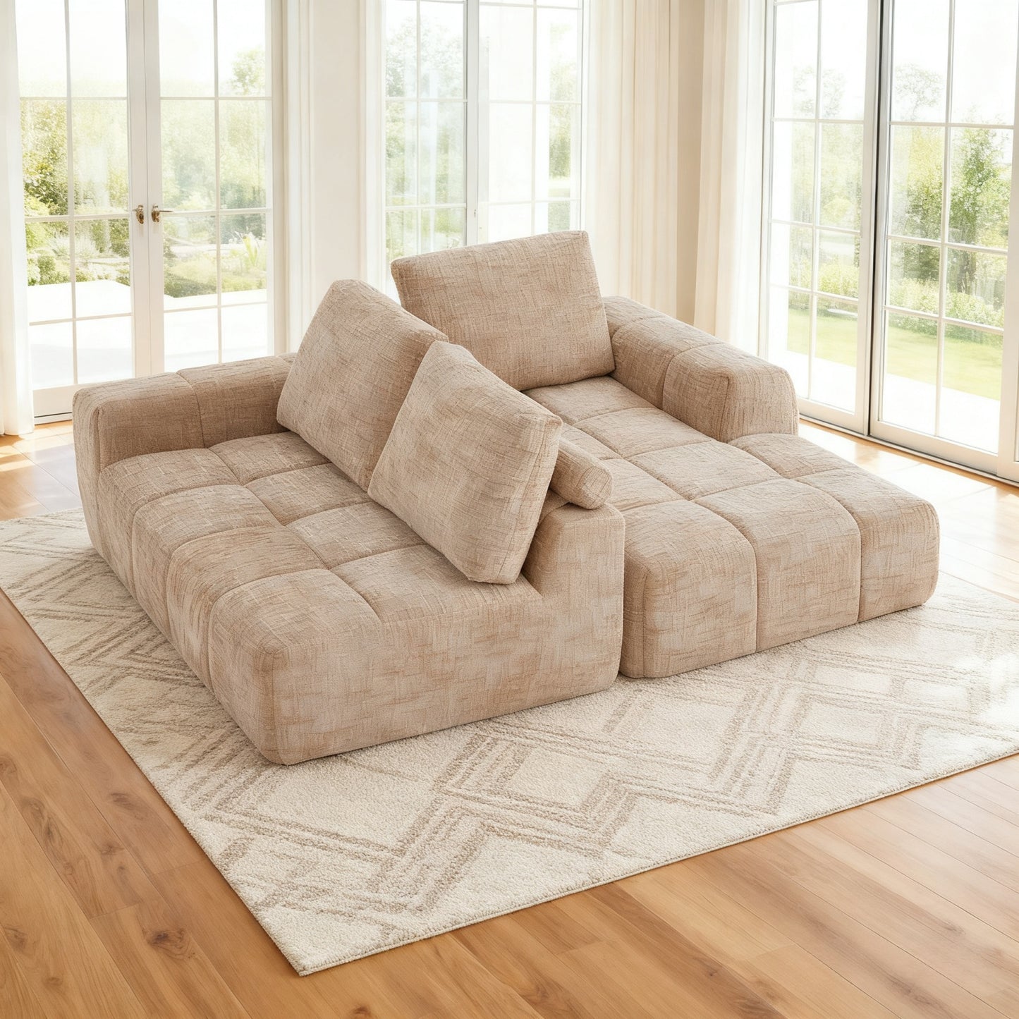 Muumblus 100" Modular Sectional Sofa, L-Shaped Cloud Couch with Chaise, No Assembly Boneless Sofa for Living Room, Khaki Chenille