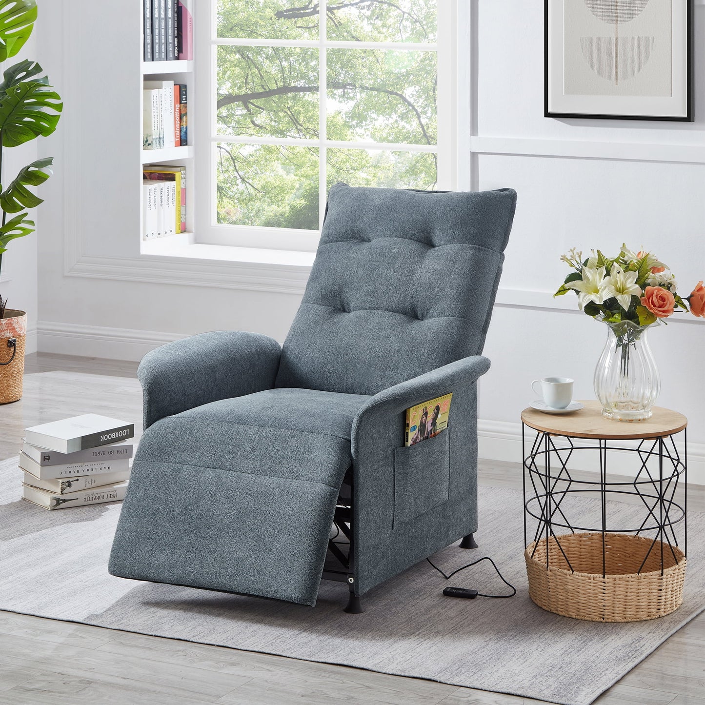 Muumblus High Back Power Recliner Sleeper Chair for Living Room, Bedroom, Light Gray Linen