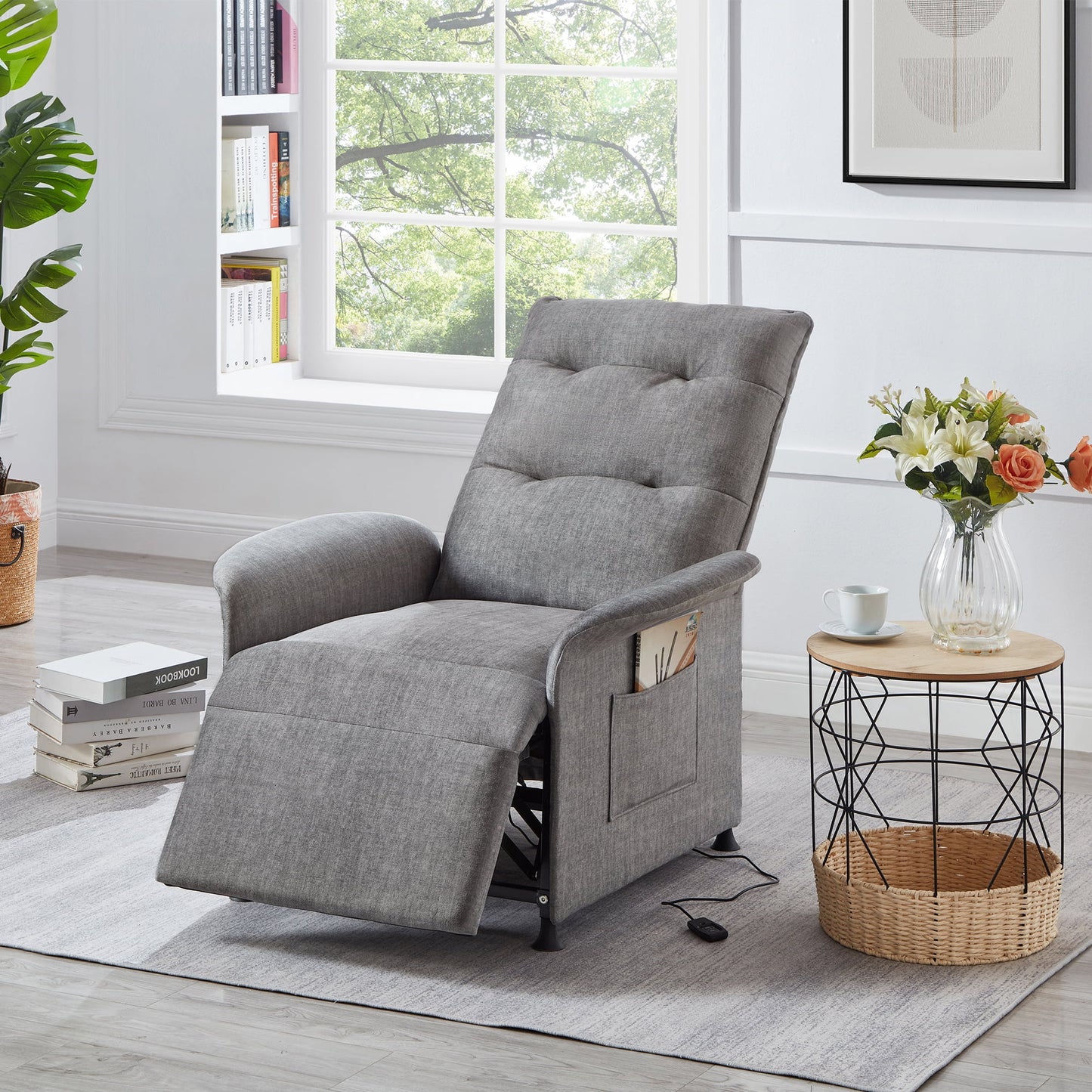 Muumblus High Back Power Recliner Sleeper Chair for Living Room, Bedroom, Light Gray Linen